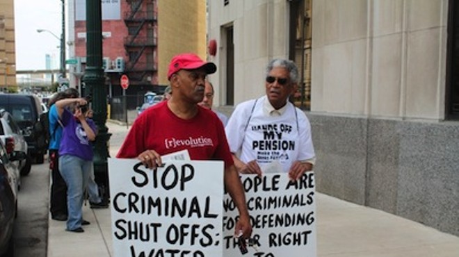Protesters gathered outside the Detroit Water & Sewerage Department's main office on June 6, 2014.