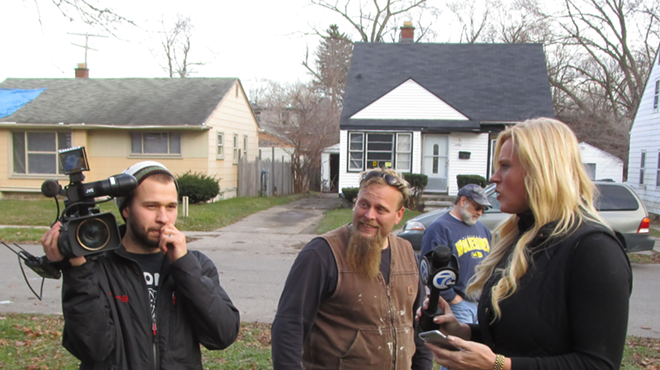 Pommerville (center) and Dahl (right) captured while shooting a segment in Detroit last month.