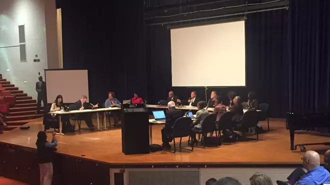 Judge Rhodes meets with the elected Detroit Board of Education.
