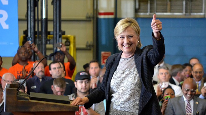Democratic presidential nominee Hillary Clinton smiles after a speech in Warren on Thursday.