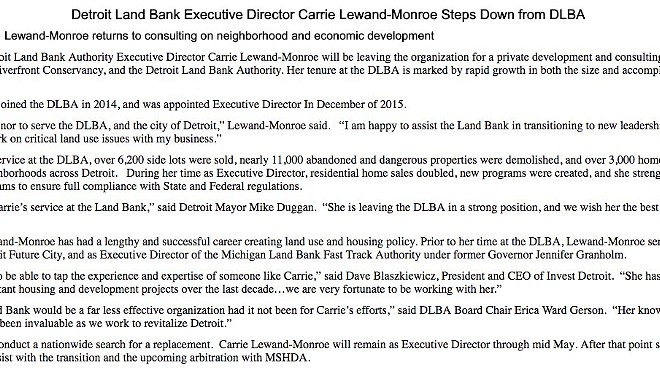Head of Detroit Land Bank stepping down (2)