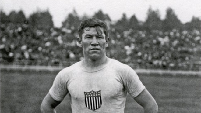 Jim Thorpe in the field uniform of the 1912 U.S. Olympic team.