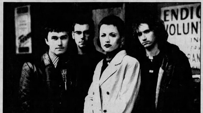 The Cranberries with O'Riordan (second from right) in a promotional poster for their August 17, 1996 concert at Pine Knob Music Theater.