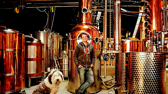 Valentine Distilling Co. owner Rufino Valentine and Sherbert.