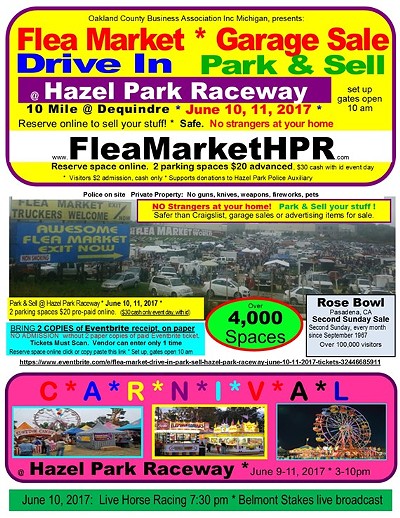 Safest Garge Sale - Flea Market @ Hazel Park Raceway, June 10, 11, 2017