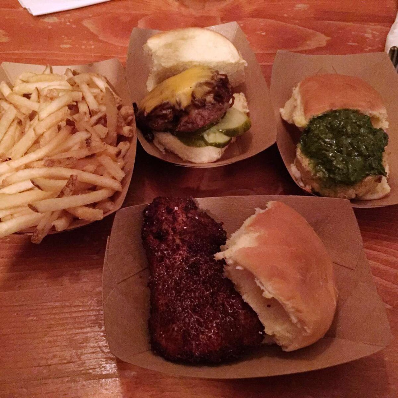 Green Dot Stables - 2200 W Lafayette Blvd 
No introduction needed, having made multiple lists for best eatery in Detroit, quintessential Detroit. Green Dot Stables offers an impressive amount of sliders, usually in the $2-4 price range, now combine that with the cheap AF booze, you got a winner baby!
(Photo via Zomato, Caitlin)