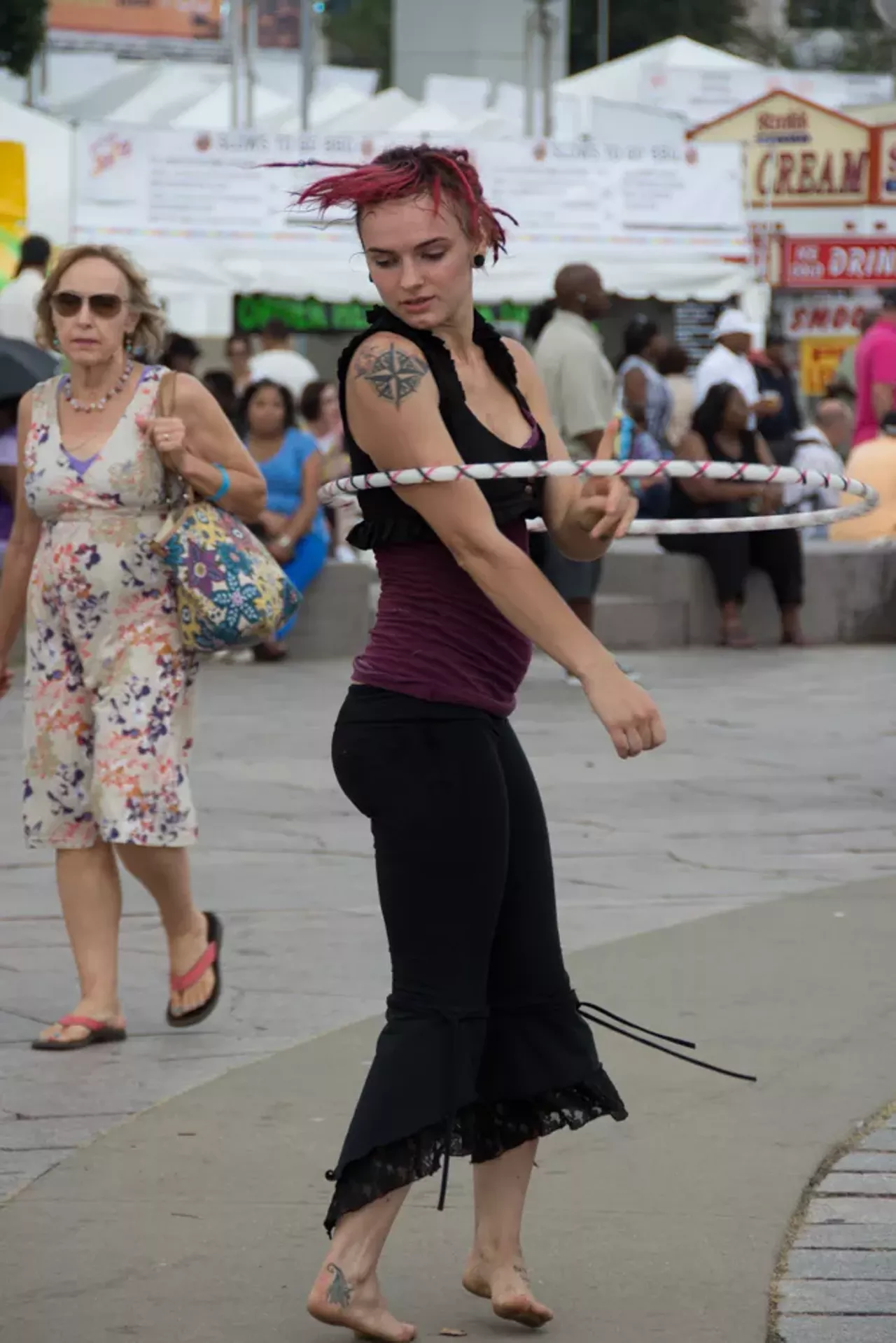 This lovely lady shows off her hooping skills.