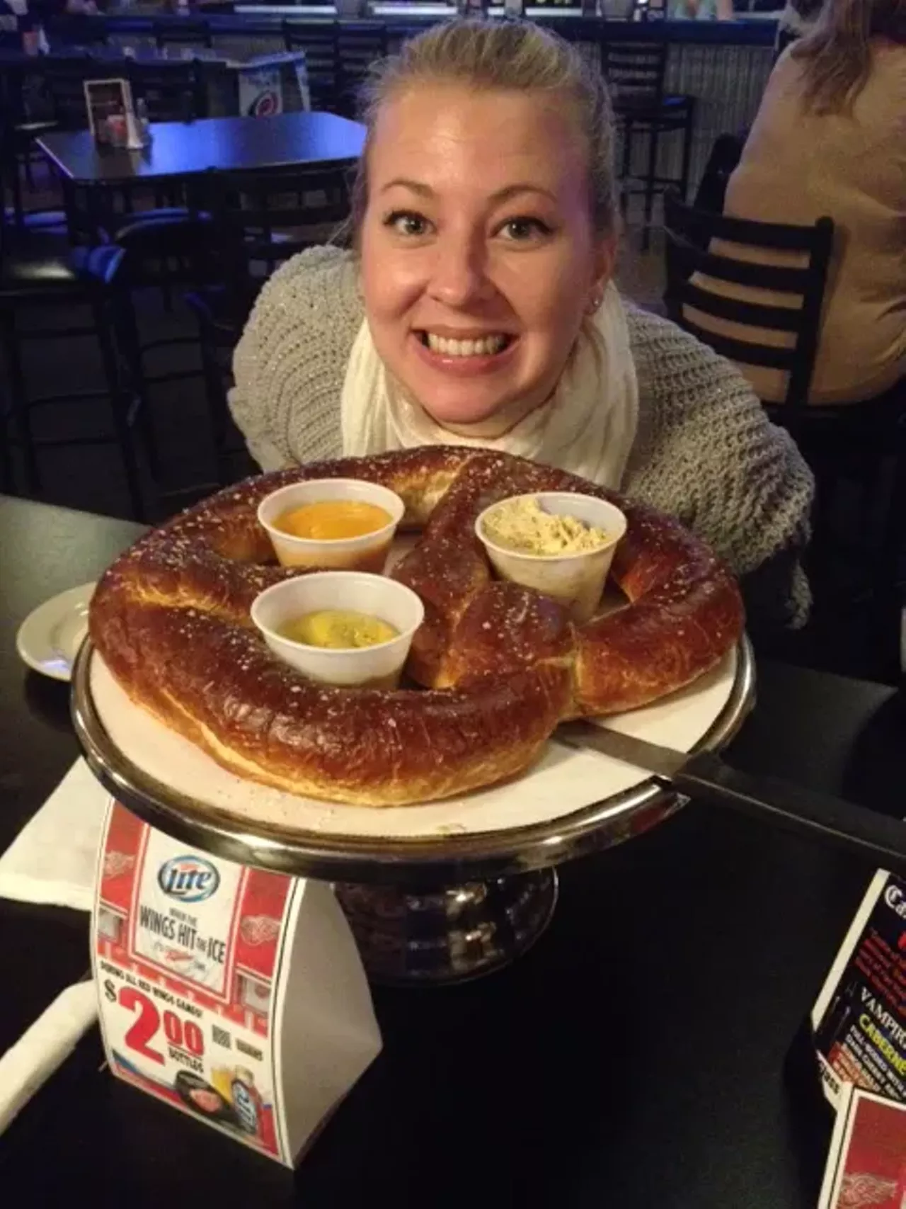 Now that's a big pretzel... grab one at The Double D Bar and Grill in Mt. Clemens. https://www.facebook.com/TheDoubleDBar