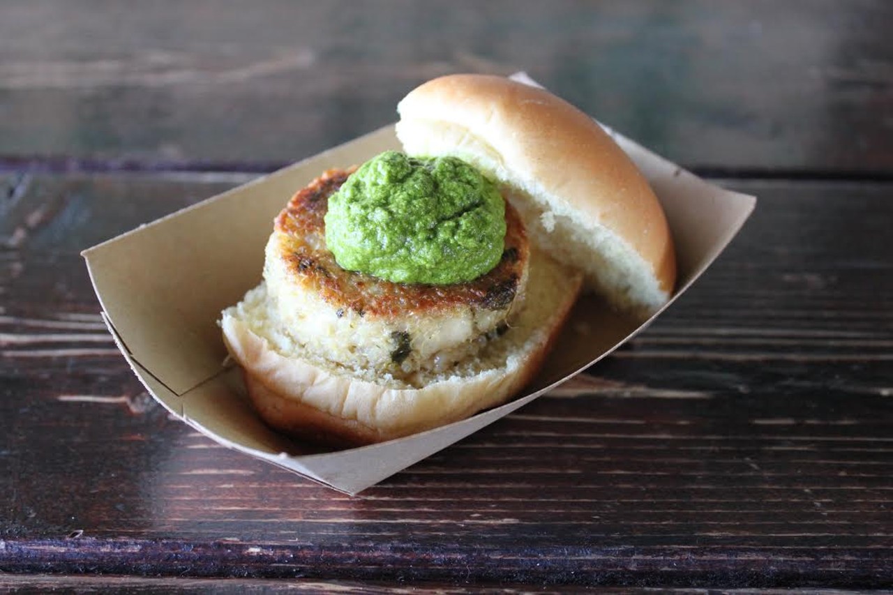 Green Dot Stables
2200 W Lafayette Blvd, Detroit
You could search a long time if you're looking for a boring slider at Green Dot, and even its veg options are among the most creative in Detroit. Exhibit A is the quinoa burger, which is comprised of a kale and quinoa patty with chimichurri garnish. (Photo courtesy of Green Dot.)