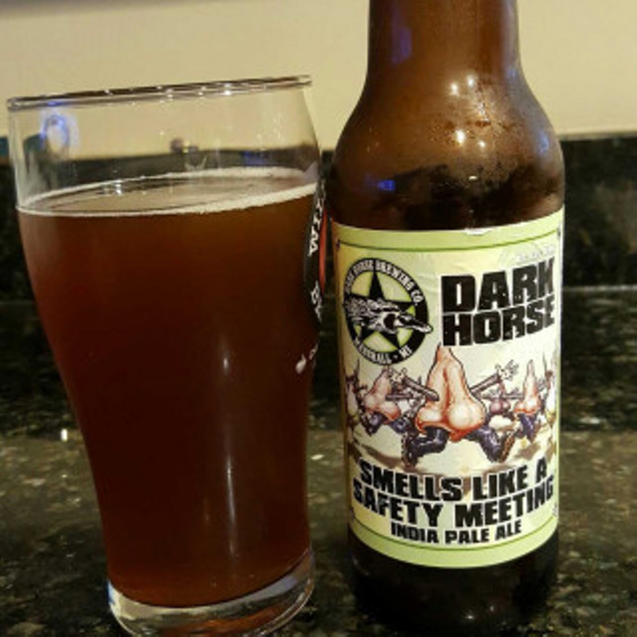 Smells Like a Safety Meeting - Dark Horse Brewing Co 
ABV: 8.5% 
Other than having the best name for a beer ever, Smells Like a Safety Meeting is an American Double/Imperial IPA that will knock you off your socks. This is a very aromatic beer, loaded with a ton of hops that Dark Horse Brewing Co. describes as "dank." If you are a fan of hops, then you won't want to pass up this brew.