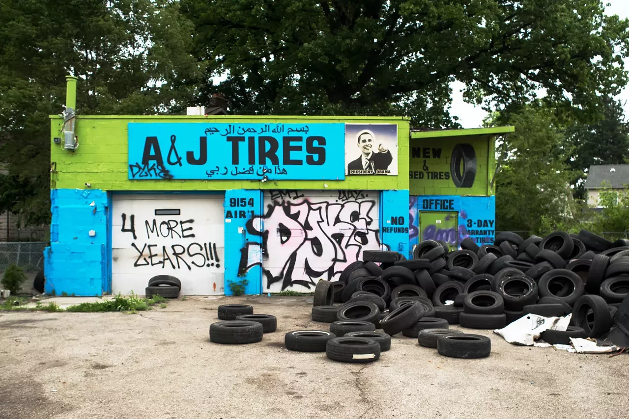 A&J Tires has featured a poster of President Obama on the facade since 2009. Vergara shot it in 2014.