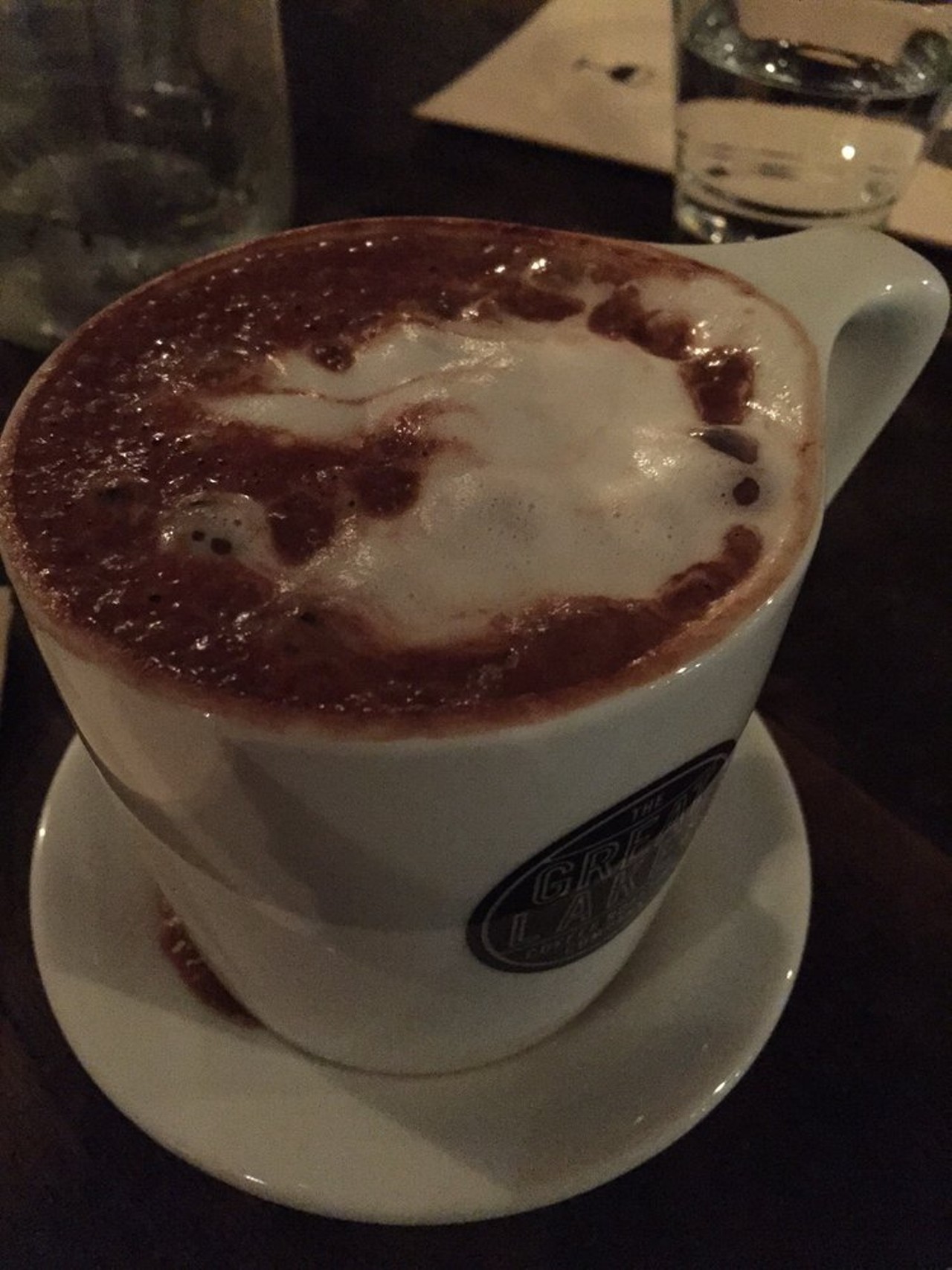 Great Lakes Coffee Roasting Company - 3965 Woodward Ave., Detroit;  313-831-9627 - The best part about a hot chocolate at this Midtown coffee shop is that you can ask them to pour a little shot of sum&#146;in-sum&#146;in in there too. (Photo via Yelp user Annette J)