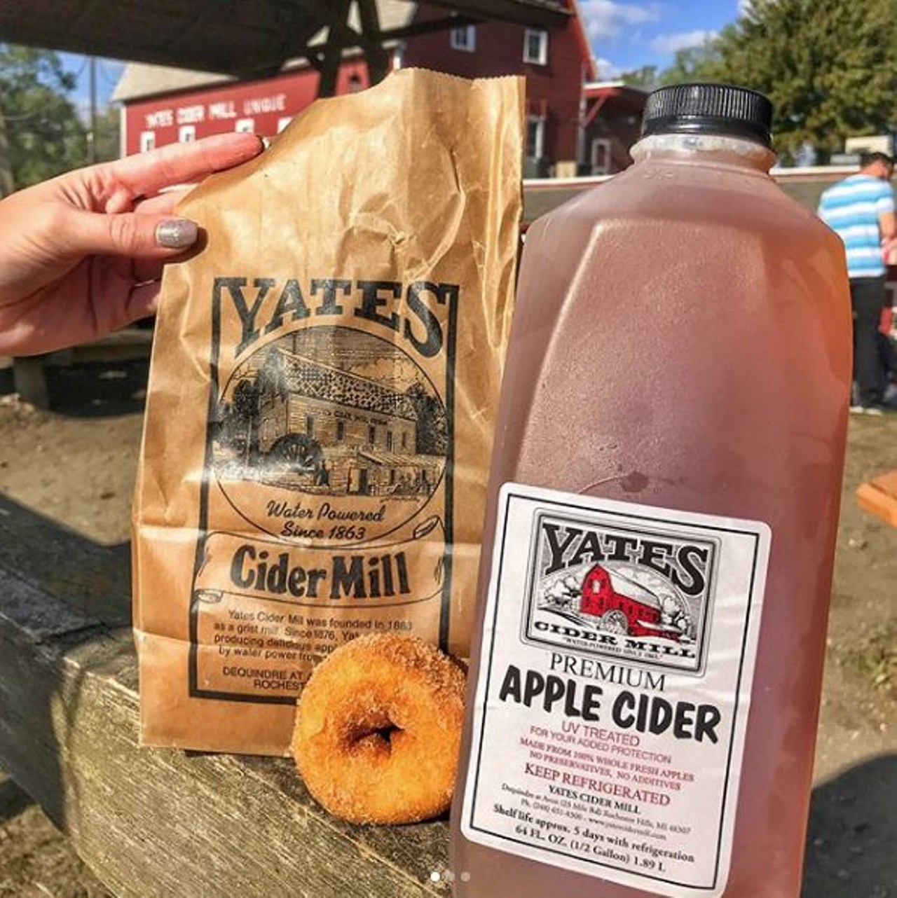 Share fall treats at a Cider Mill 
Yates Cider Mill at 1990 E Avon Rd., Rochester Hills
The Yates river walk skirts around the Clinton River, offering a gorgeous scenic stroll as the leaves turn colorful and crunchy. It's a great place to meander, see baby goats, and eat classic fall treats. The donuts come in plain, powdered and cinnamon sugar - plus, there's cider, fudge, caramel apples, and a grill. And if Yates is a bit of a drive, there are a number of other cider mills scattered across southeast Michigan - each with their own amenities, but all prime for a fall date night.