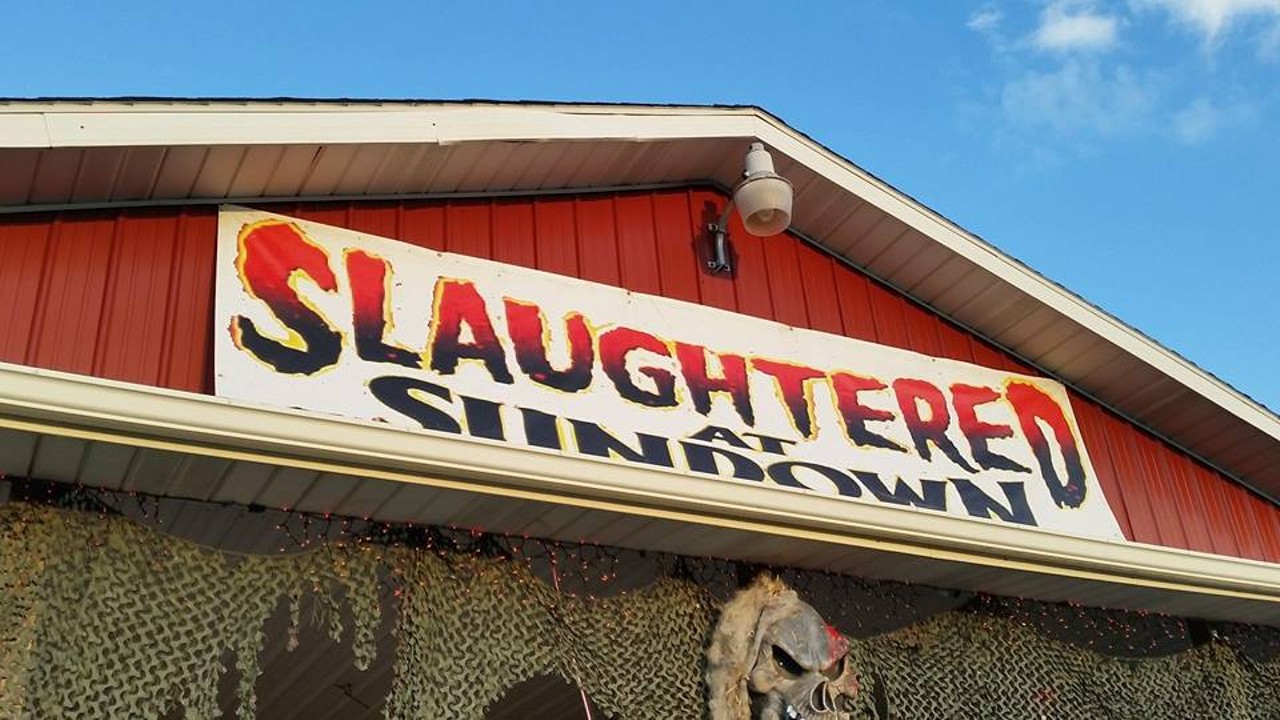 Slaughtered At Sundown
71800 Romeo Plank Rd, Armada
586-752-7669
Slaughtered At Sundown has the dynamic duo of haunted attractions: The haunted house and hayride. Even though it does have the classics, many will probably leave in a cold sweat after a night stuffed with terror. Photo courtesy of Facebook