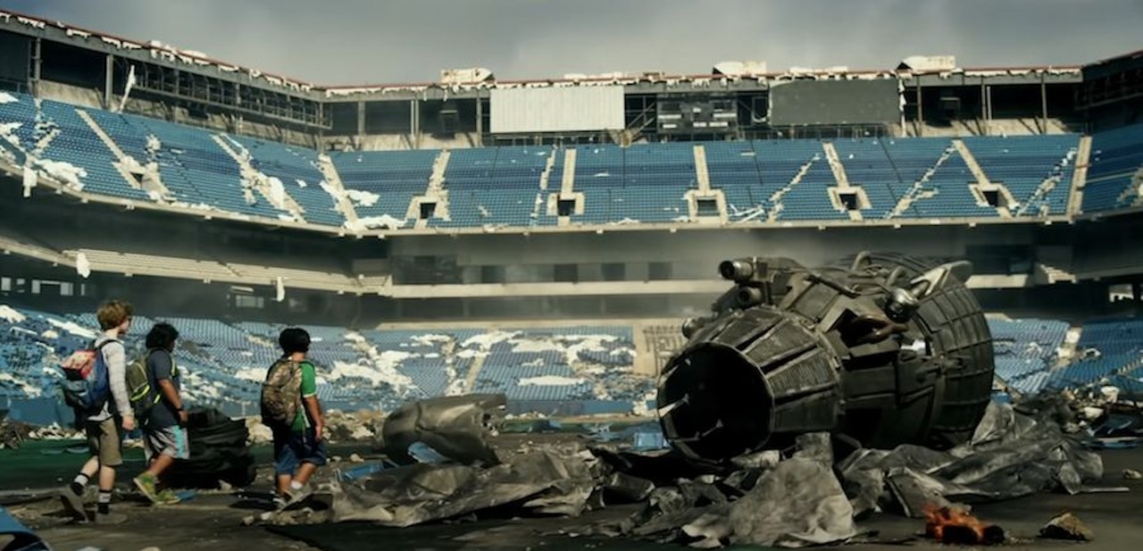 BONUS: Transformers: Last Knight (2017)
Pontiac Silverdome
OK &#151; we know that A) the Silverdome isn't in Detroit and B) it is no longer even standing. However, we wanted to give the fallen arena a moment since it's featured in the final Transformers entry &#151; and we totally know why. The 82,000+ capacity former home of the Detroit Lions, the Silverdome was erected in 1975 and closed in 2003. The massive arena was demolished in 2018.  
Photo via YouTube