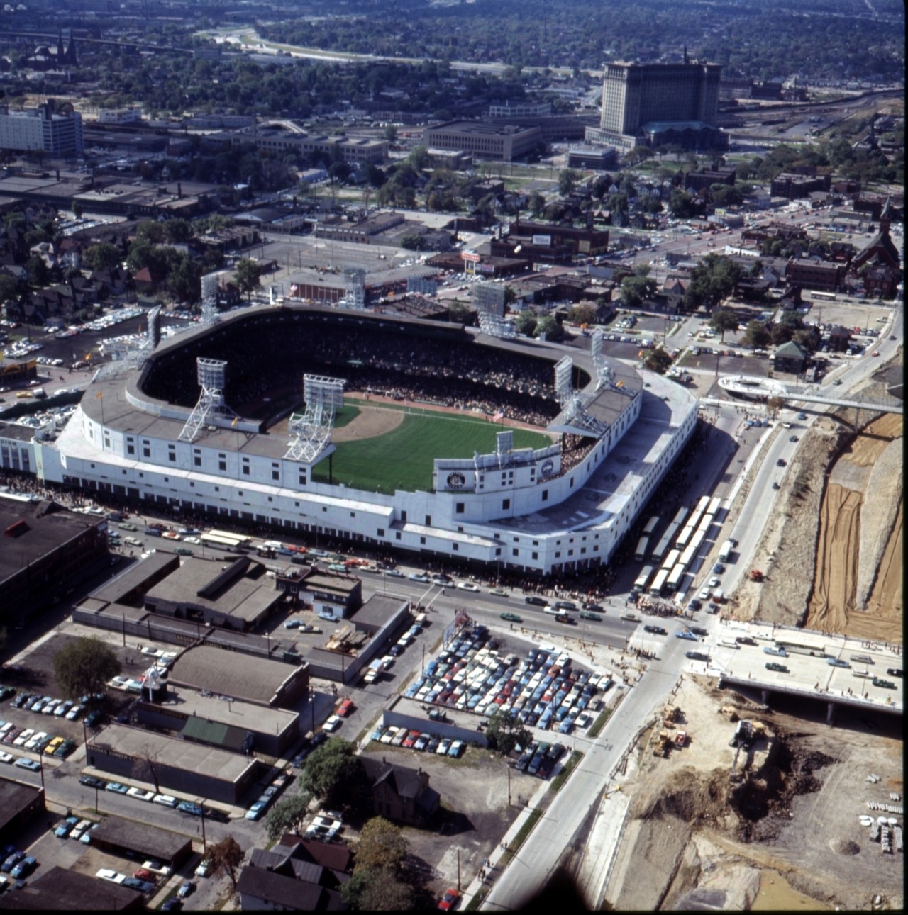 Tiger Stadium from the air during the 1968 championship season.