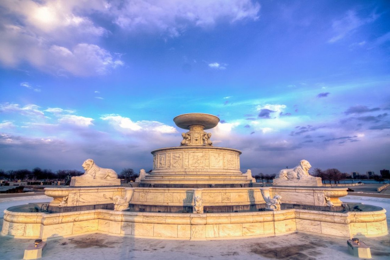 James Scott Memorial Fountain
Completed in 1925, this fountain cost $500,000 to construct. Architect Cass Gilbert and sculptor Herbert Adams designed the structure that stands on Belle Isle. 
Sunset and Fountain Drives, Detroit; 313-821-9844
Photo via Flickr, Rain0975