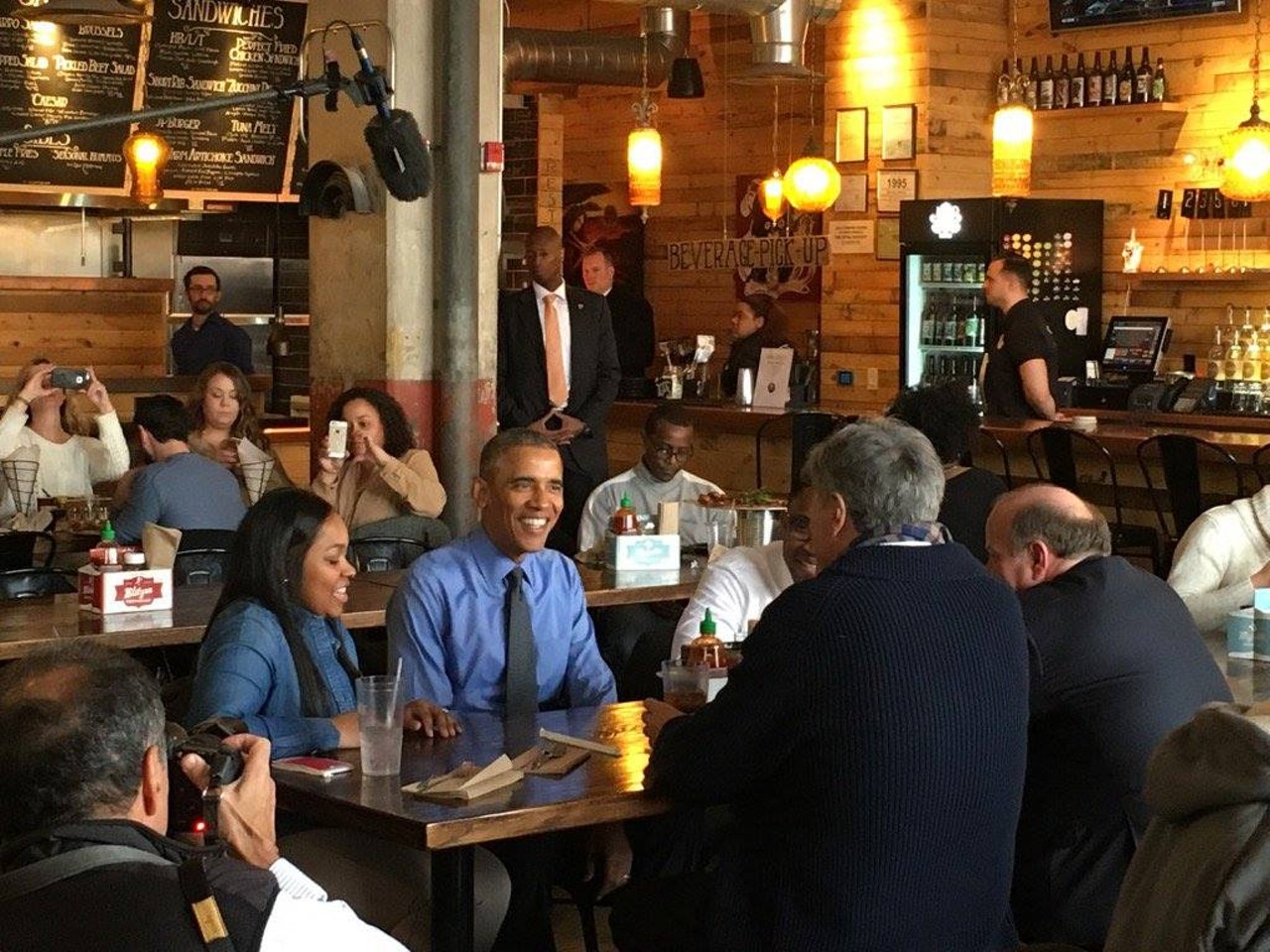  Obama had a meal at the Jolly Pumpkin in Midtown and you can sit there because there's a plaque 
Even Presidents need some good pub food.  After visiting Detroit to discuss the Flint Water Crisis and the state of the auto industry, former President Barack Obama got food bloggers worked up after stopping here for a bite.  Obama  had this to say about his food, "The Jolly Pumpkin, that was tasty stuff." He also snagged a Shinola watch during his visit.
Photo credit via  Facebook 