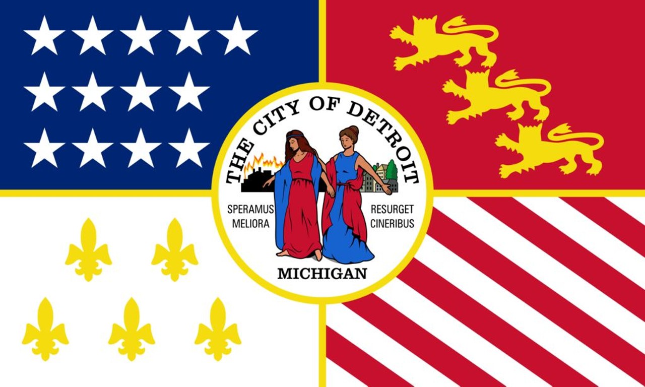  The flag of Detroit shows a woman crying as the city burns to the ground
We built this city... on tears? Detroit has a history with fire and that is not hot. The city once burned down when it had no more than 600 residents. This might explain why one of the two women on Detroit's flag is super bummed out. After a period of rebuilding, population increases and decreases, the city has seen a number of large fires.  From the Detroit Opera House in 1897 to Belle Isle in 1915 to the riot of 1967.
Photo via MT file
