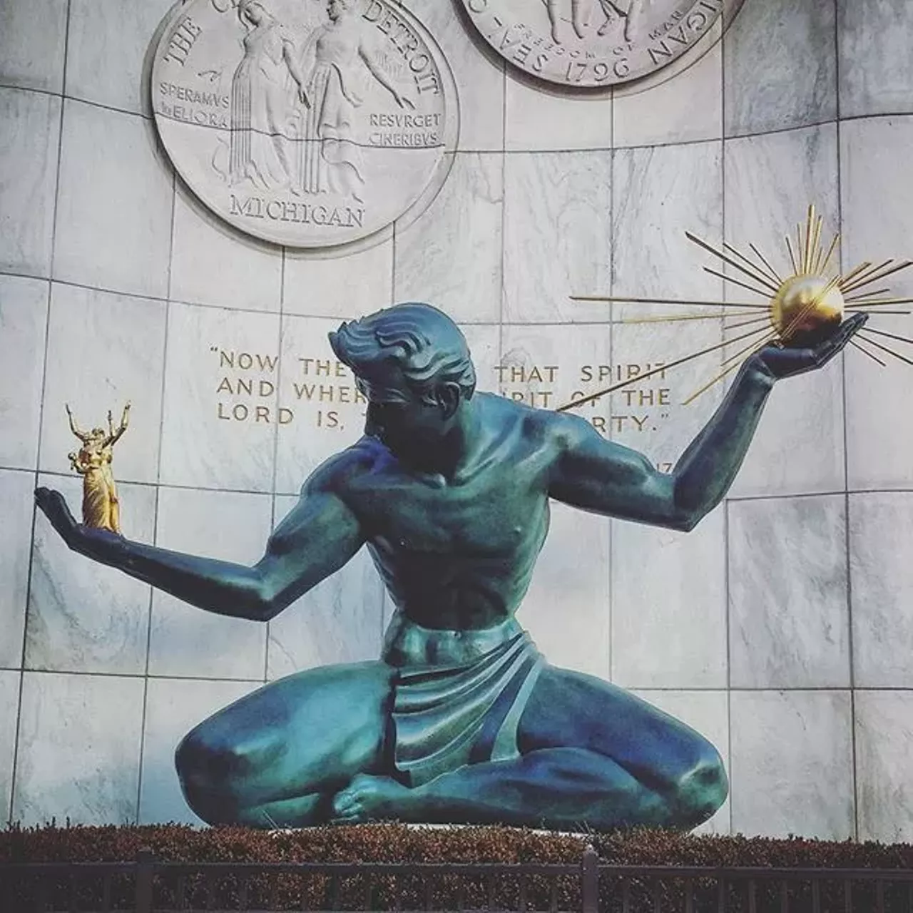 The Spirit of Detroit The giant green man in the middle of the city is the perfect audience for some tonsil hockey. The statue named &#147;The Spirit of Detroit&#148; even puts a shirt on during parts of the year; 2 Woodward Ave., between E. Larned Ave. and E. Jefferson St. (Photo courtesy of Instagram user stargazer06)