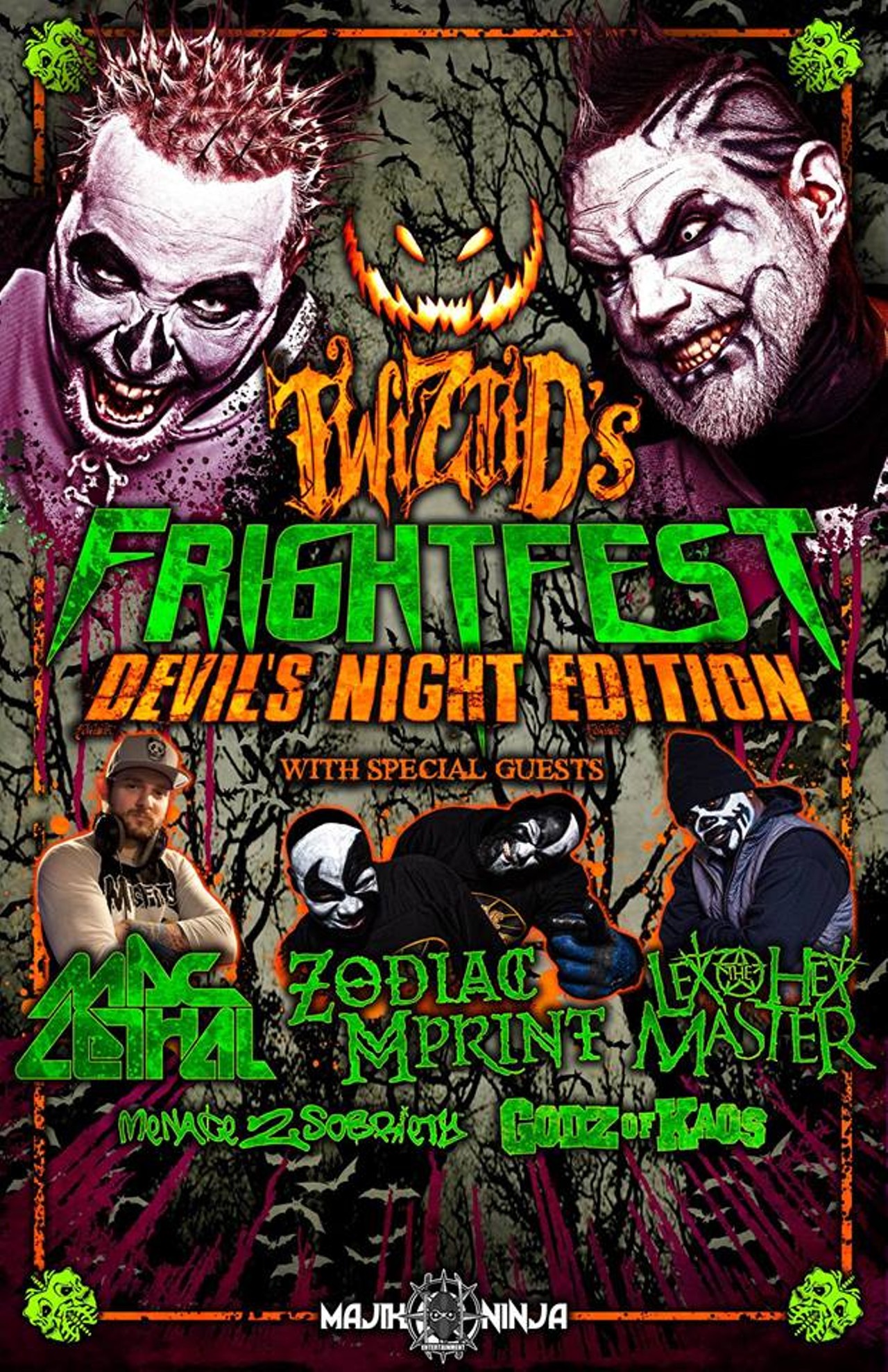 Oct. 30
Twiztid&#146;s Frightfest Devil&#146;s Night Edition
@ Majestic Theatre
Unfazed by the creepy clown epidemic that&#146;s sweeping the nation? Really wishing you could see something sorta like ICP? Twiztid&#146;s Frightfest Devil&#146;s Night Edition is the answer for you. Yeah, you&#146;ll definitely get to see Twiztid, but you&#146;ll also get to see Mac Lethal, Zodiac Mprint, and Lex the Hex Master. You need to get your ticket if you haven&#146;t yet.
4140 Woodward Ave., Detroit; 313-833-9700, majesticdetroit.com
