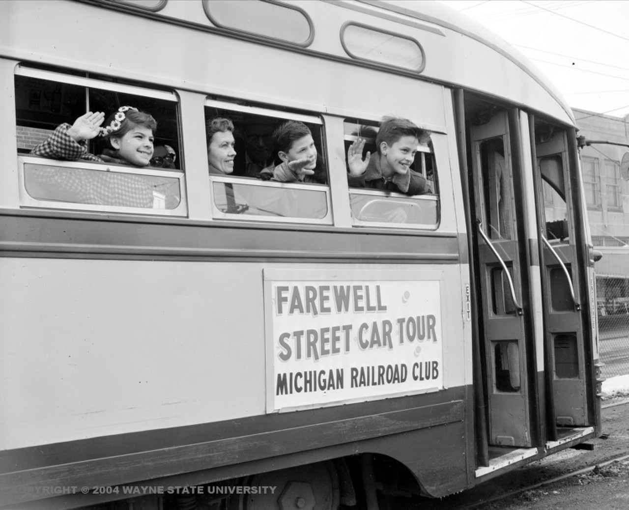 On April 8, 1956, the last streetcar in Detroit rolled down Woodward Avenue. After less than 10 years in service, Detroit's fleet of streamlined streetcars was loaded on railcars and shipped to Mexico City, where they ran for another 30 years. Schramm notes, "They might have lasted even longer if Mexico City hadn't lost 40 or 50 of them in earthquakes."