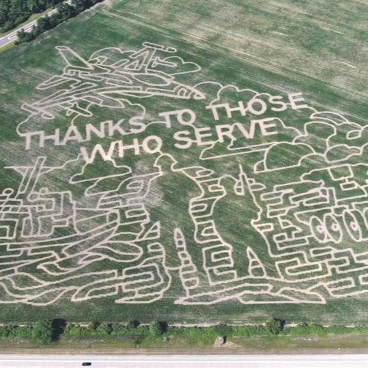 Farmer J&#146;s World Record Corn Maze
16405 Pherdun Rd., Dundee; 734-717-2376; cornmazefun.net
This one is for the troops, y&#146;all. No, really. This Dundee-based maze broke two Guinness World Records in 2010 for world&#146;s longest corn maze path and world&#146;s biggest, coming in at 10.5 miles. This year&#146;s intricate design reads &#147;Thanks to those who serve&#148; complete with a soldier and fighter jet. 
Photo via World Record Corn Maze/Facebook