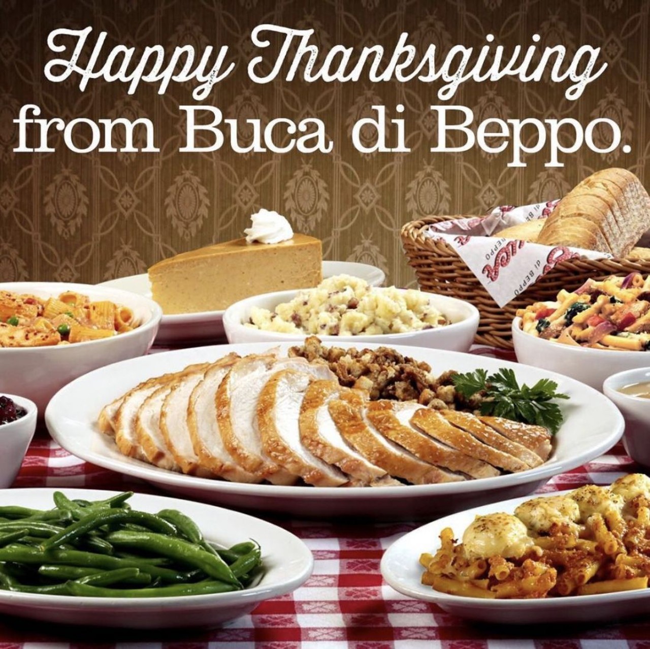 Buca di Beppo
38888 Six Mile Rd, Livonia, MI 48152
Buca&#146;s menu will be family style per usual, but their traditional Italian dinners will be swapped out with an entire Thanksgiving feast. 
Photo via Buca di Beppo Instagram @bucadibeppo