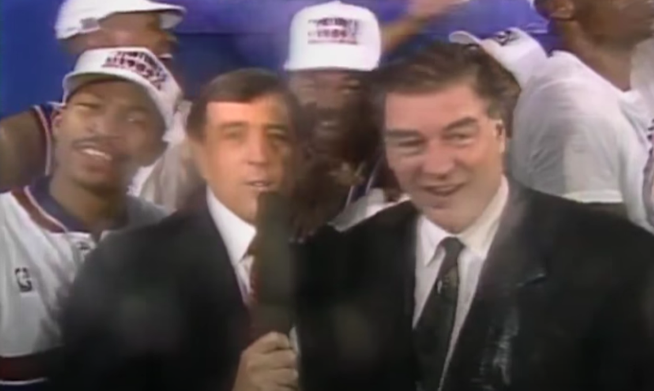 The Detroit Pistons hired Chuck Daly as their new head coach. Daly would go on to coach the team to two back-to-back NBA championships during the Bad Boy era. (This screenshot is from the locker room celebration of the 1989 win.)