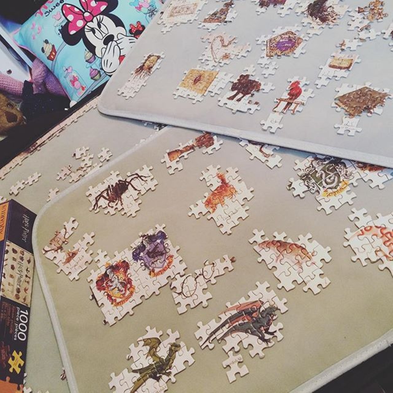 Bust out a puzzle
Ride the rollercoaster of frustration that is putting together a puzzle. Corners first guys, that's the key. (Photo via Instagram user @Pidgylou)