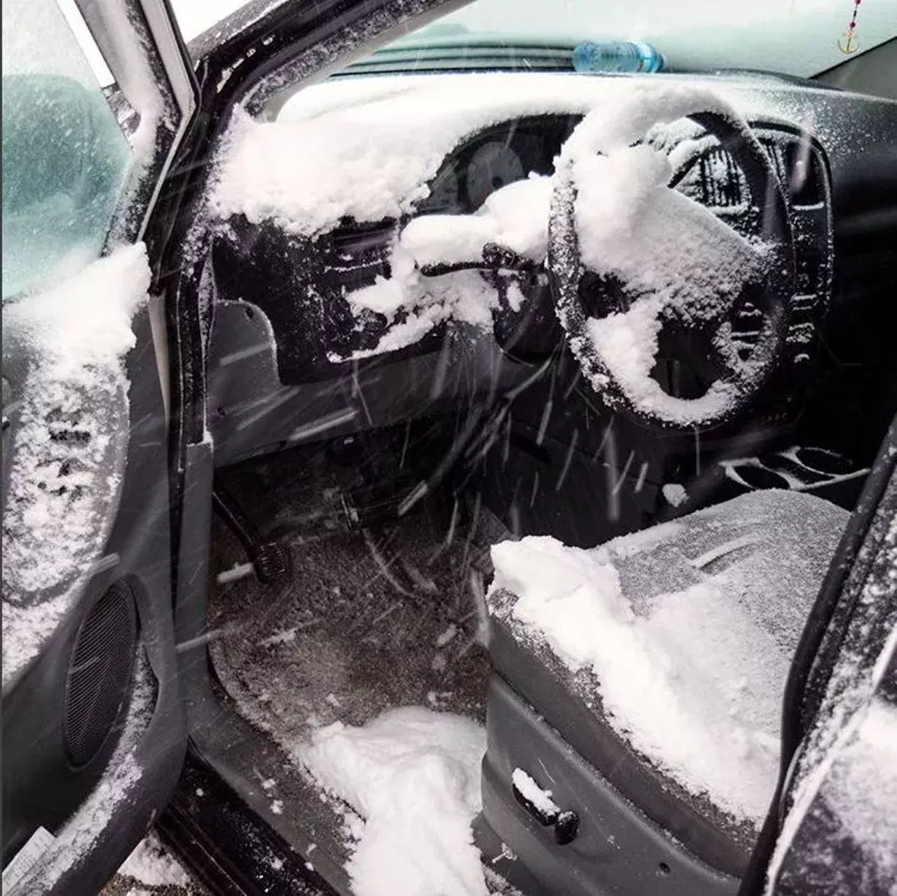  Snow covering your seat when you open the car door You have to open door to get the scraper, but if you open your door snow falls all over your seat &#151; see the problem? It's an unavoidable issue. Photo via Instagram, user eric.deschamps.photographie 