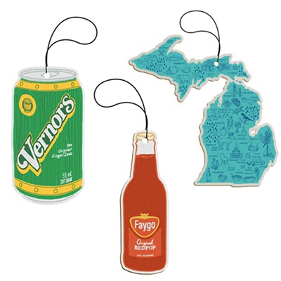 Michigan Air Fresheners460 W. Canfield St., Detroit; 313-831-9146; citybirddetroit.comCity Bird stocks many cute Detroit-themed gifts, but we’re digging these Michigan-themed air fresheners, available for $5 each, and include scents like fresh water, red pop, ginger ale, and pine. Nothing triggers memories like smell, so theseare great for the expat in your life who misses home. —Lee DeVito