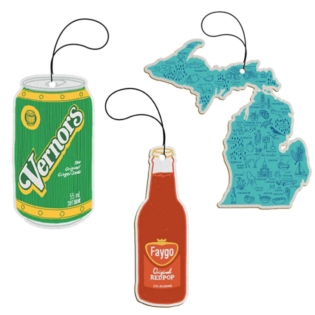 Michigan Air Fresheners
460 W. Canfield St., Detroit; 313-831-9146; 
citybirddetroit.com
City Bird stocks many cute Detroit-themed gifts, but we’re 
digging these Michigan-themed air fresheners, available for 
$5 each, and include scents like fresh water, red pop, ginger 
ale, and pine. Nothing triggers memories like smell, so these
are great for the expat in your life who misses home. —Lee 
DeVito
