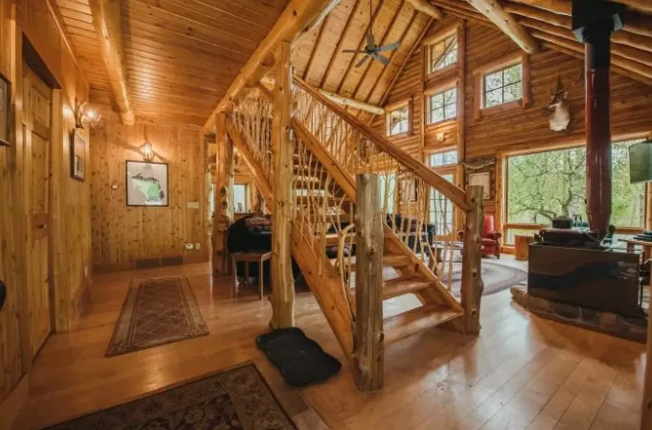 The Boardman River Lodge (Kingsley) 13 guests, 2 bedrooms, 2 baths $500 per night&nbsp; Just 15 minutes from Traverse City, this luxurious, secluded log cabin is located on 40 acres of wooded land next to the Boardman River. &nbsp; Photo via Airbnb