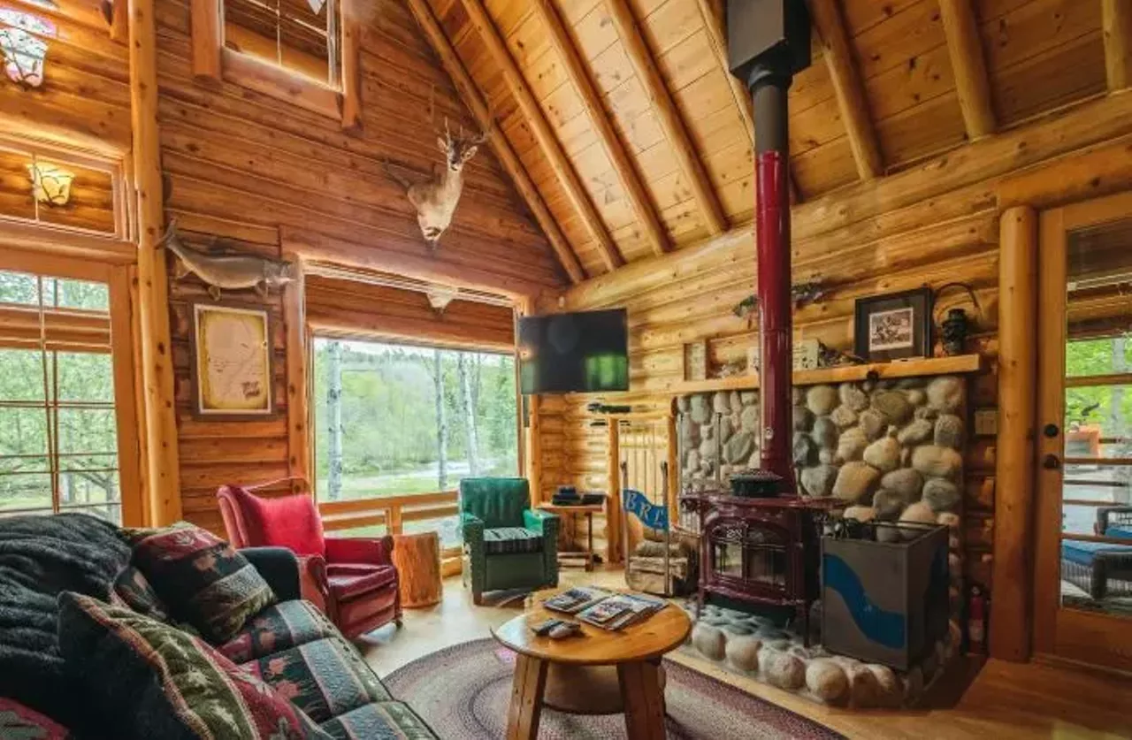 The Boardman River Lodge (Kingsley) 13 guests, 2 bedrooms, 2 baths $500 per night&nbsp; Just 15 minutes from Traverse City, this luxurious, secluded log cabin is located on 40 acres of wooded land next to the Boardman River. &nbsp; Photo via Airbnb