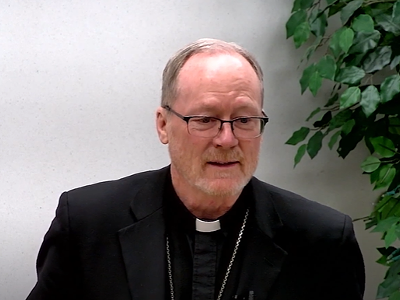 Jeffrey J. Walsh, bishop of the Diocese of Gaylord, speaks at a news conference about the sexual abuse report.