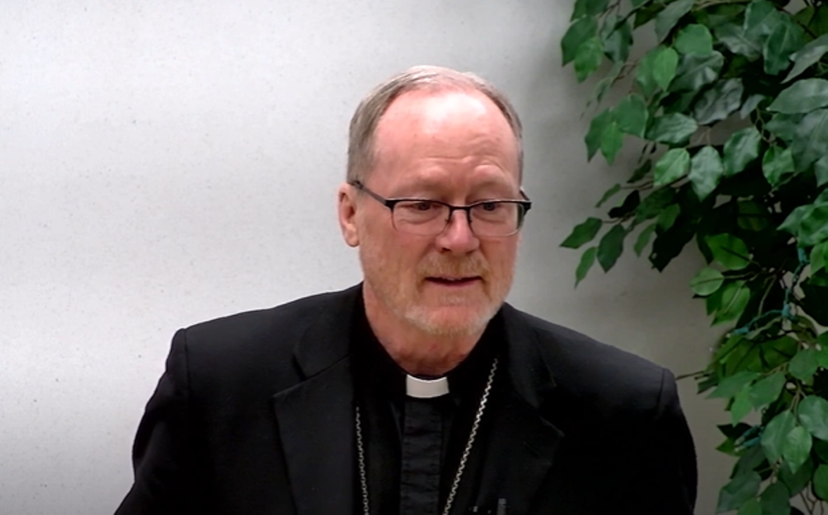 Jeffrey J. Walsh, bishop of the Diocese of Gaylord, speaks at a news conference about the sexual abuse report.