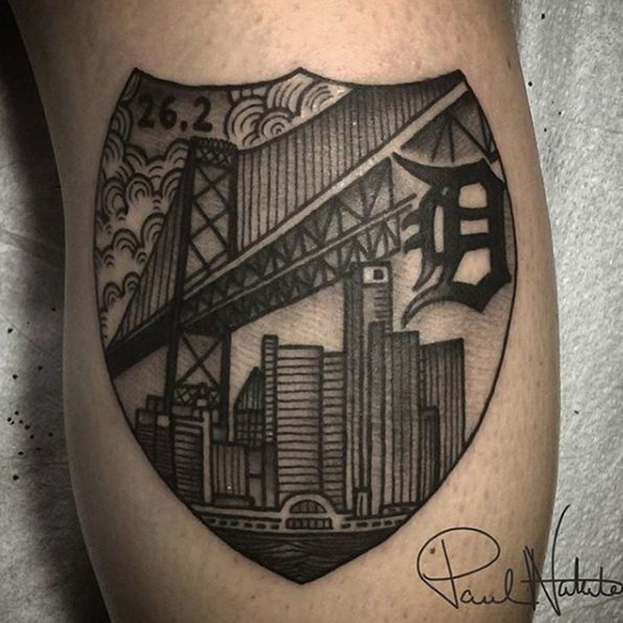 Thought you might like my brother's Detroit-themed tattoo that
