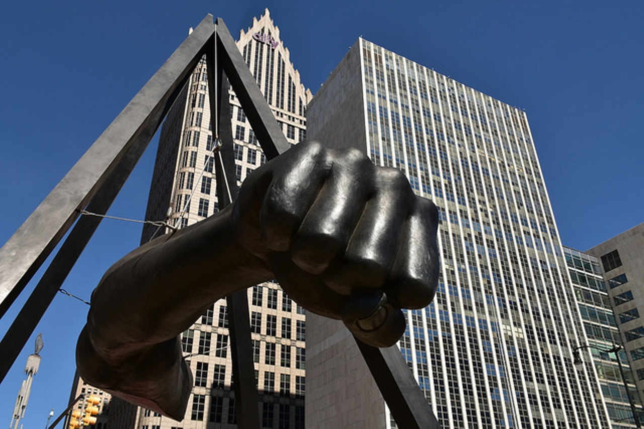 "The Monument to Joe Louis"
5 Woodward Ave, Detroit
Dedicated in 1986, "The Monument to Joe Louis," aka "The Fist," is perhaps Detroit's second-most iconic sculpture. Go ahead. Take the obligatory selfie in front of it. (Photo by Amaury Laporte, Flickr Creative Commons)