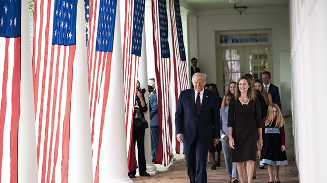 President Donald Trump walks with Judge Amy Coney Barrett, his nominee for Associate Justice of the Supreme Court of the United States.