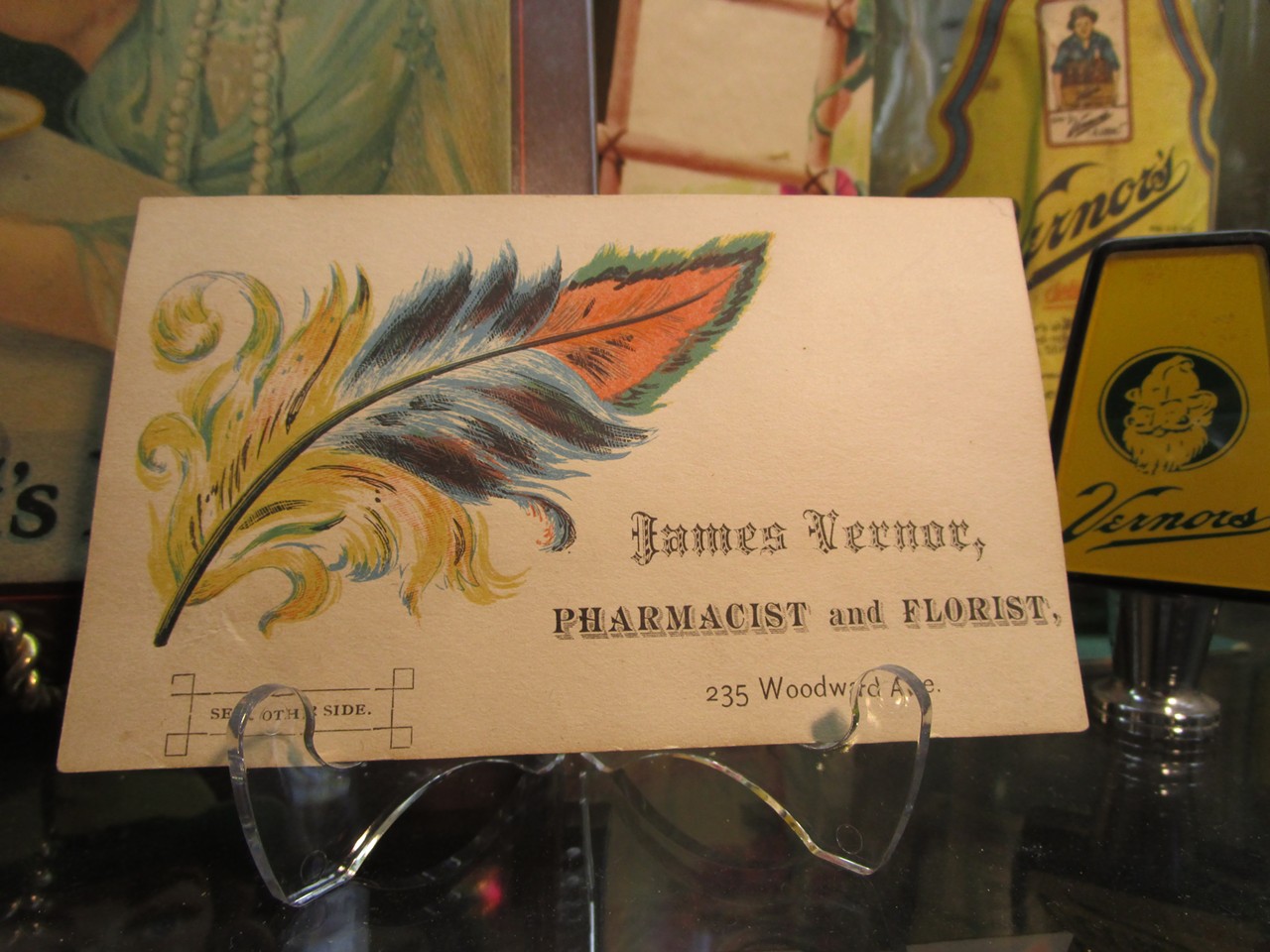 This original card for James Vernor identifies him as a pharmacist and florist. "The original Mr. Vernor was a pharmacist," Wunderlich says. "He didn&#146;t like the fact that just anybody could be a pharmacist,and so he started the Michigan Board of Pharmacy. He held Pharmacist License No. 1 the entire time that he practiced. He wanted to make sure that medicines actually followed strict regulations and, not gonna have ingredients in there that accidentally killed you instead of cured you."