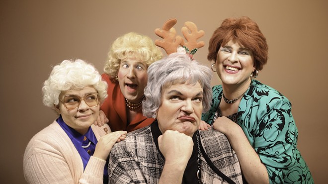 (clockwise from left) Rose (Brandy Joe Plambeck), Dorothy (Joe Bailey), Blanche (Richard Payton), and Sophia (Al Duffy) in A Very Golden Girls Christmas, vol 2: An Unauthorized Paroy playing from Nov 26-Dec 20, 2021 at The Ringwald Theatre’s new home inside of Affirmations.