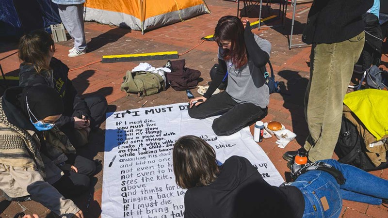 Pro-Palestinian protesters gathered at the University of Michigan in May.