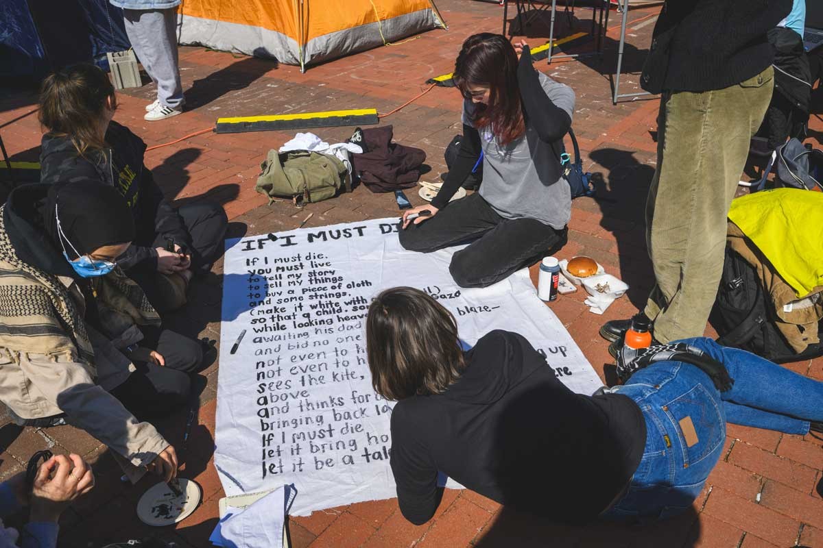 Pro-Palestinian protesters gathered at the University of Michigan in May.