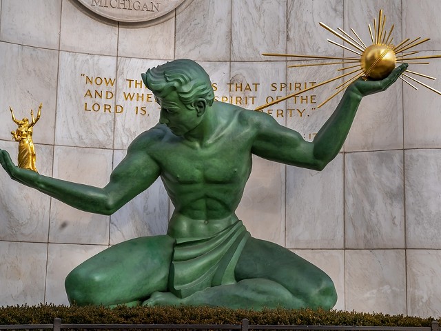 "The Spirit of Detroit" statue in downtown Detroit.