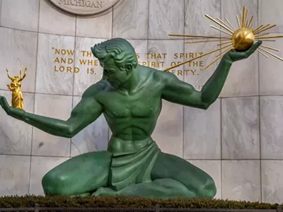 "The Spirit of Detroit" statue in downtown Detroit.