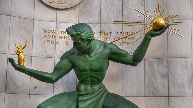 "The Spirit of Detroit" statue in downtown Detroit.