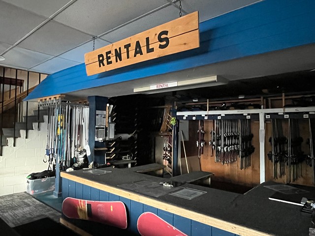The empty ski rental desk at Mt. Holiday in Traverse City, on Feb. 8, 2024. That day, the National Weather Service recorded a high of 61 degrees.
