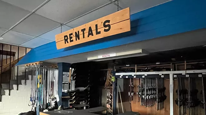 The empty ski rental desk at Mt. Holiday in Traverse City, on Feb. 8, 2024. That day, the National Weather Service recorded a high of 61 degrees.