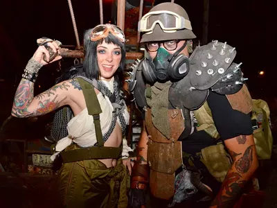 Image: All the apocalyptic cosplayers we saw at the 'Mad Max'-themed party at Tangent Gallery